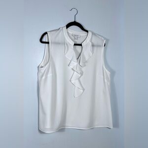 Nine West White Ruffle Sleeveless Blouse EXC